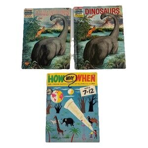 Vintage How & Why Wonder Books DINOSAURS 3 Lot Mid Century Science 1950s Learn